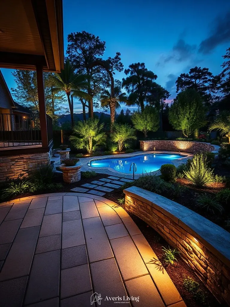 Sophisticated nighttime illumination highlighting masonry contours