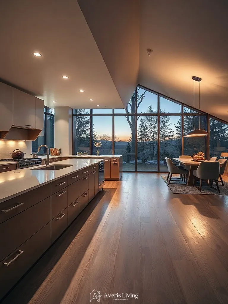 Elevated high-angle overview of kitchen spatial zoning and affordable storage layout