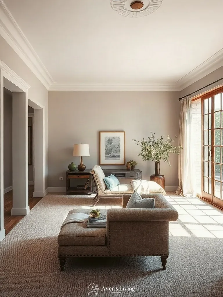 Spatial zoning for integrated lounging in a modern farmhouse master bedroom aesthetic