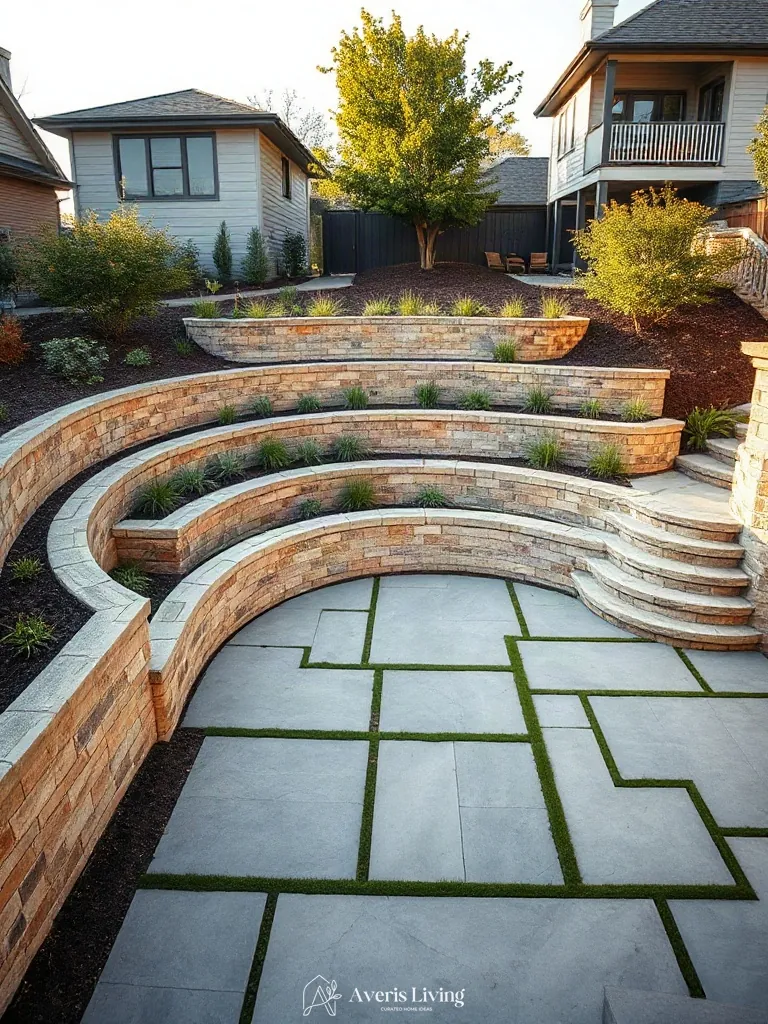 Strategic terrain grading and layout for a beautiful backyard retaining wall design