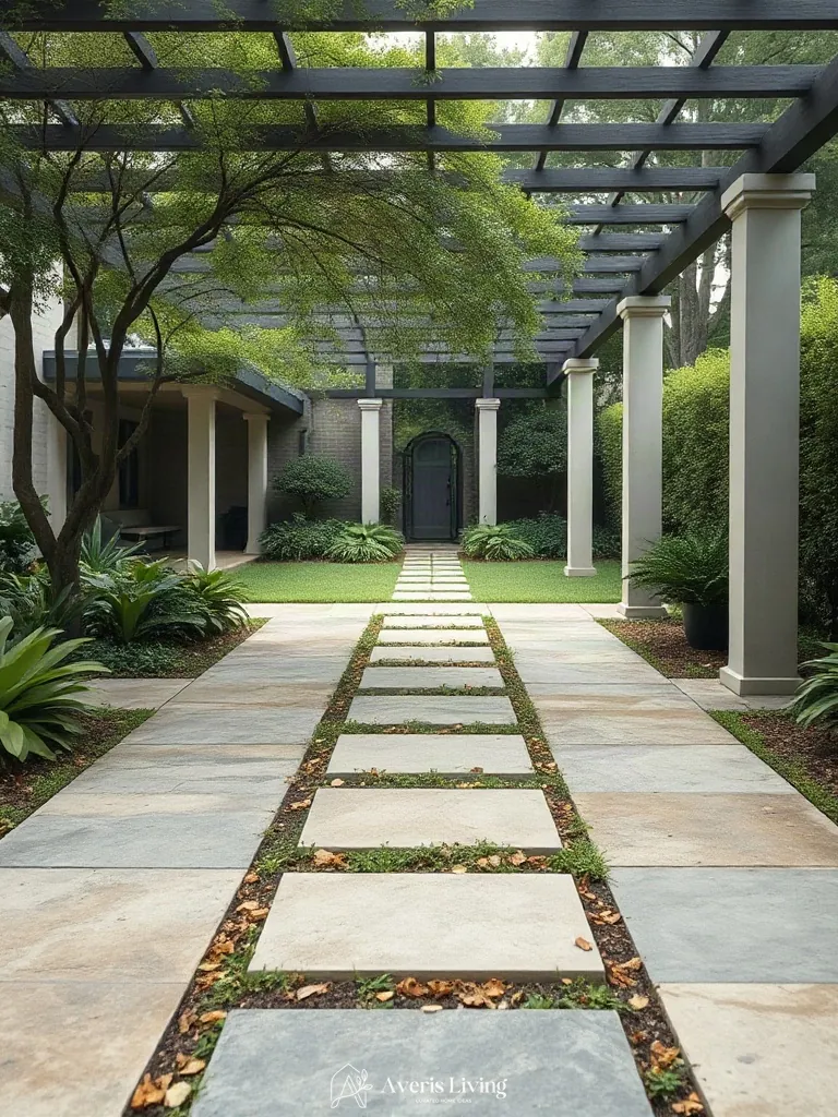 Strategic layout of shade backyard stepping stones before and after in a lush garden