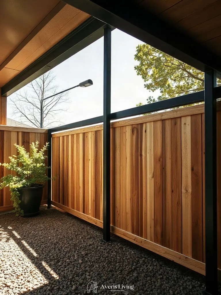 Steel posts in aesthetic backyard privacy fence inspiration