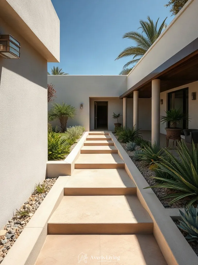 Structural tiering and engineered step risers on a garden pathway