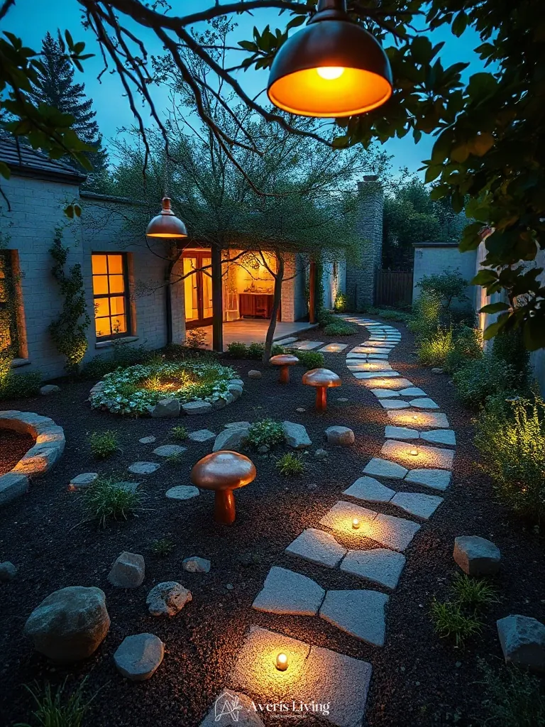 Pathway markers in fairy backyard landscaping makeover