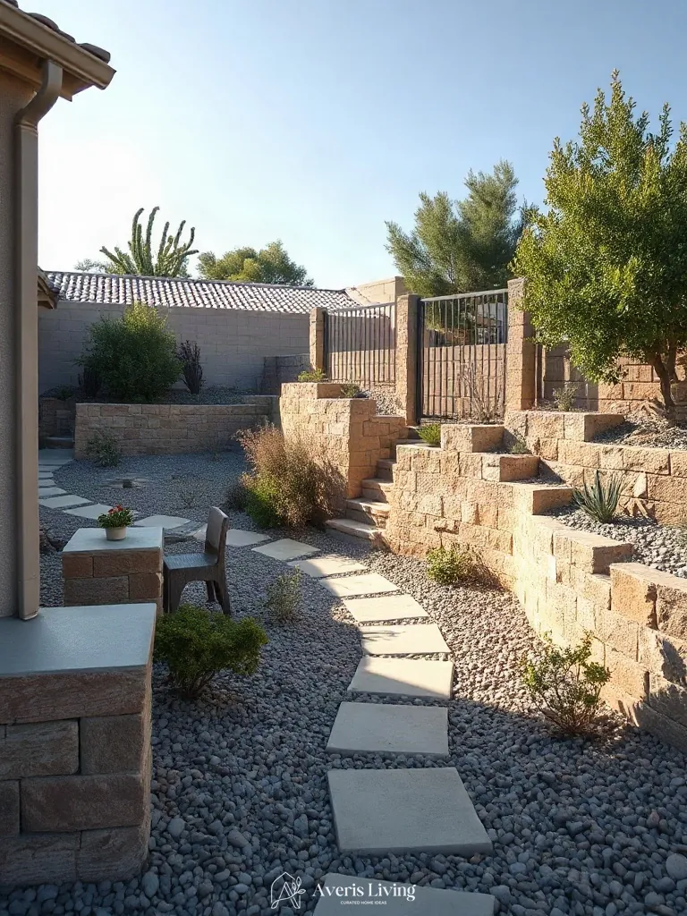 Sustainable recycled masonry drought tolerant backyard retaining wall makeover