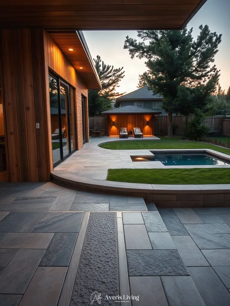 Wood and stone tactile contrast in a luxury backyard shed before and after