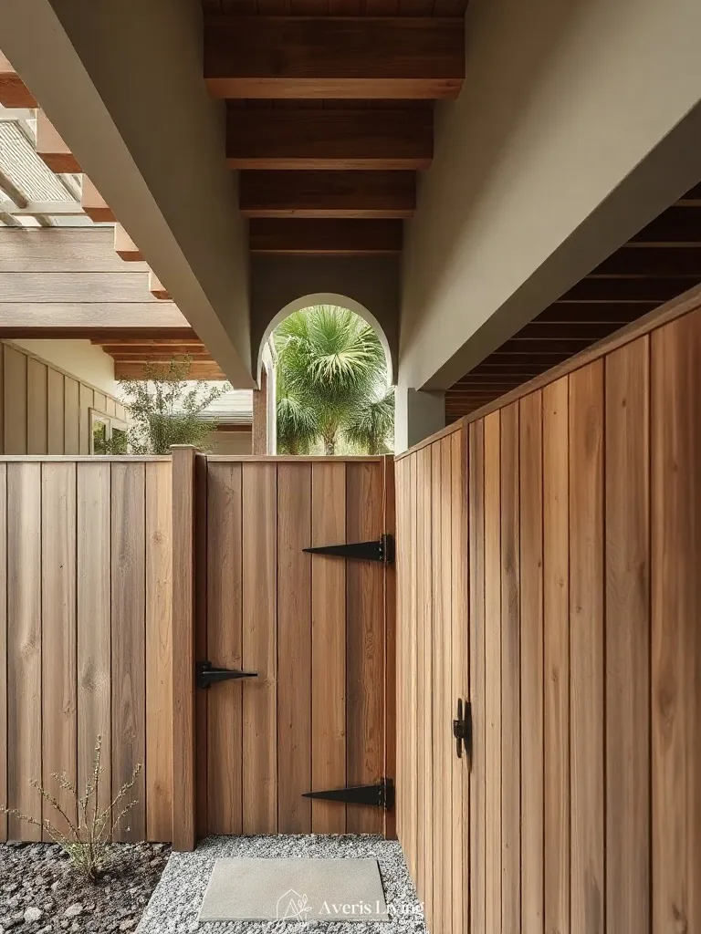 Bronze hardware details on aesthetic backyard privacy fence inspiration