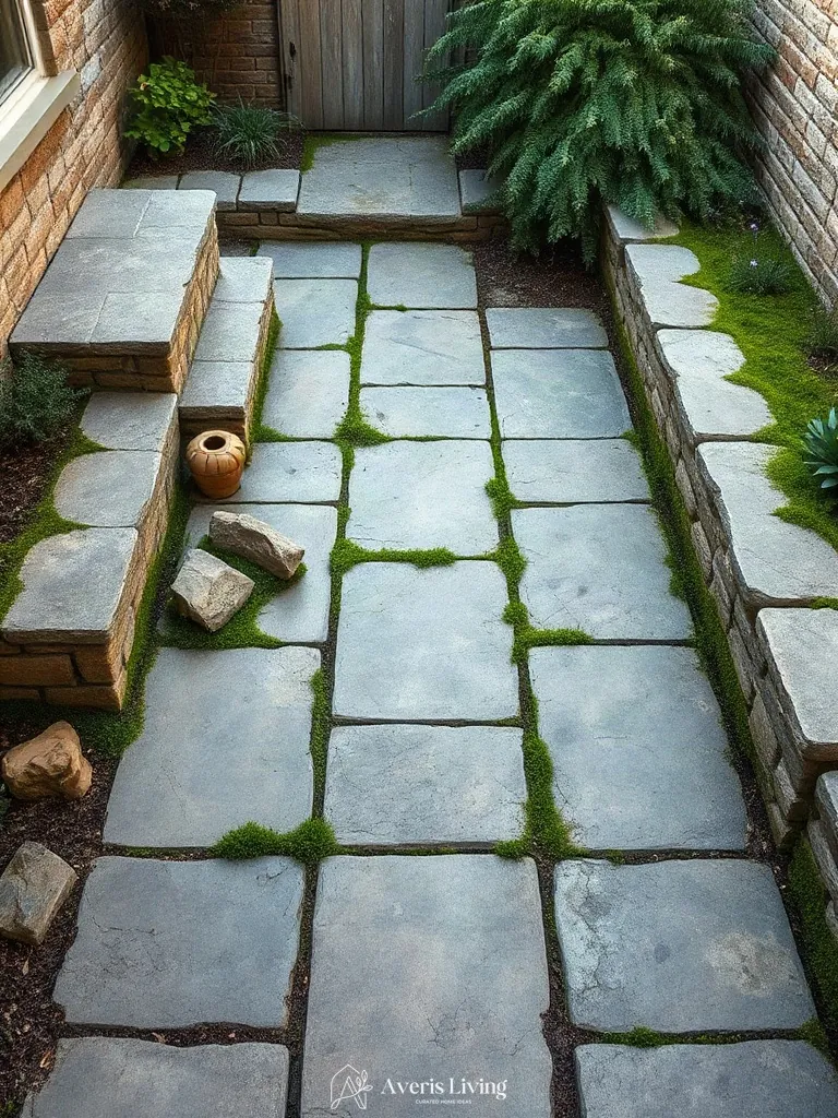 Tactile flagstone paving in fairy backyard landscaping makeover