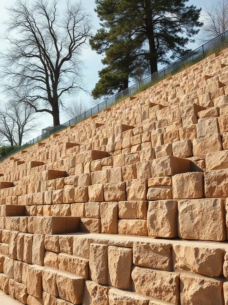 Terraced retaining wall system on a hillside
