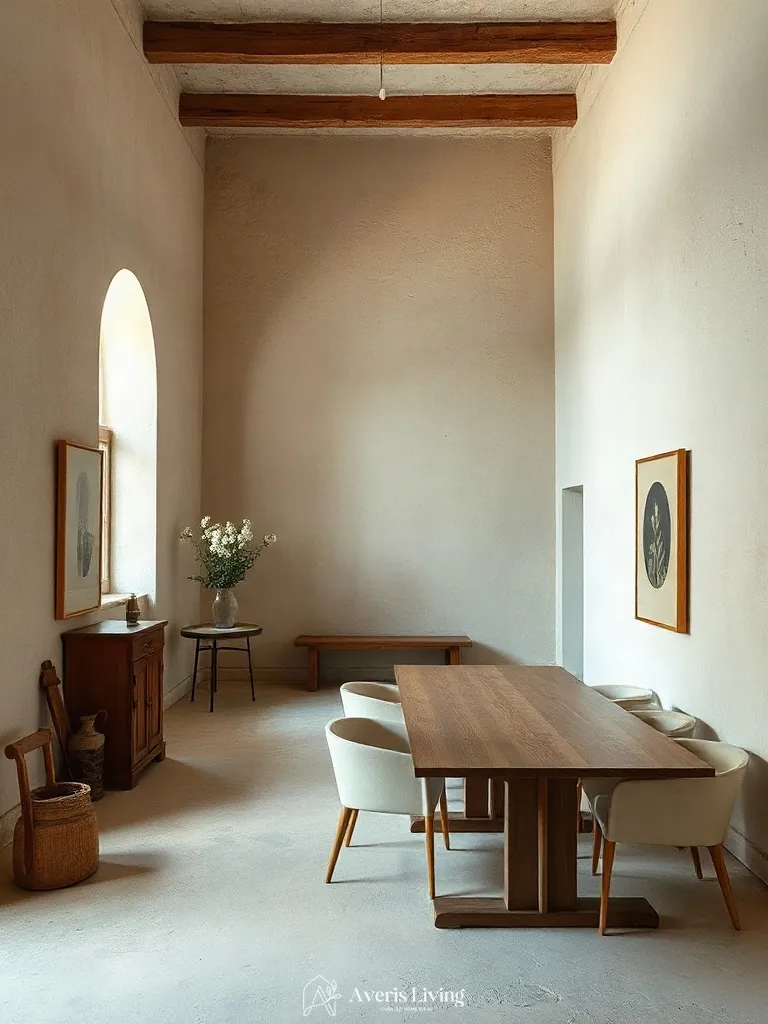 Textured plaster in an affordable dining room for small spaces
