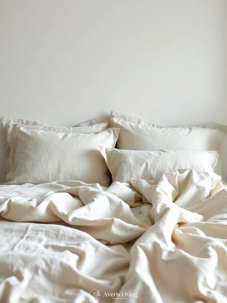 Relaxed European flax linen textiles featured in neutral farmhouse bedding sets