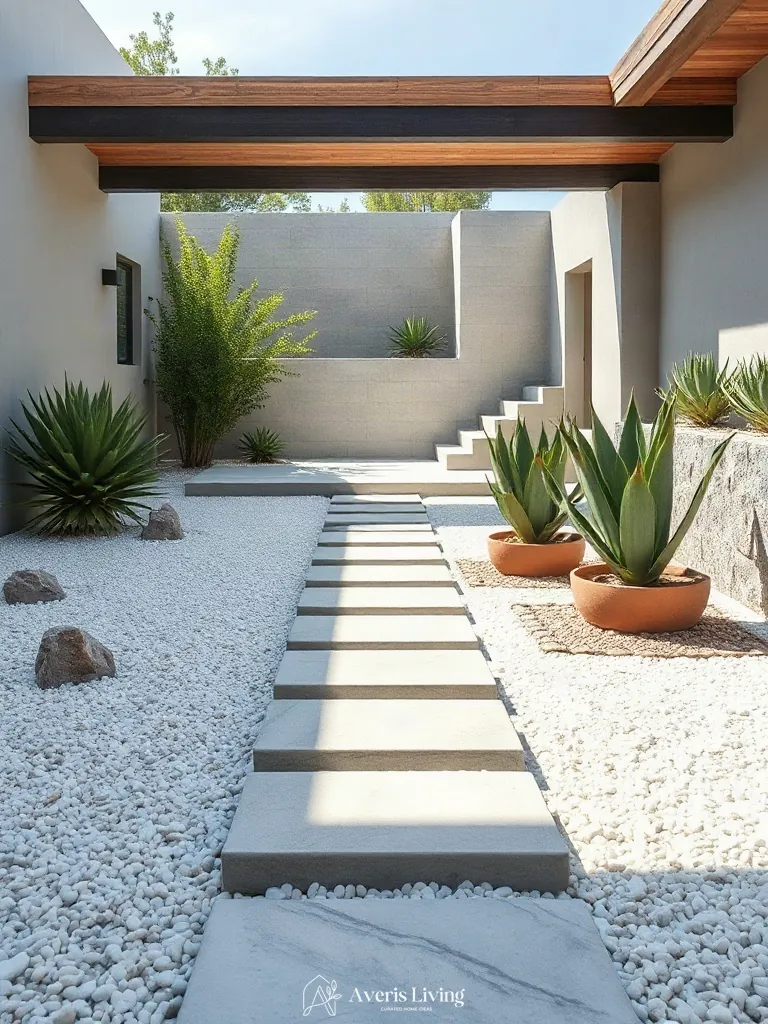 Detailed landscaping complementing a modern backyard stepping stones design
