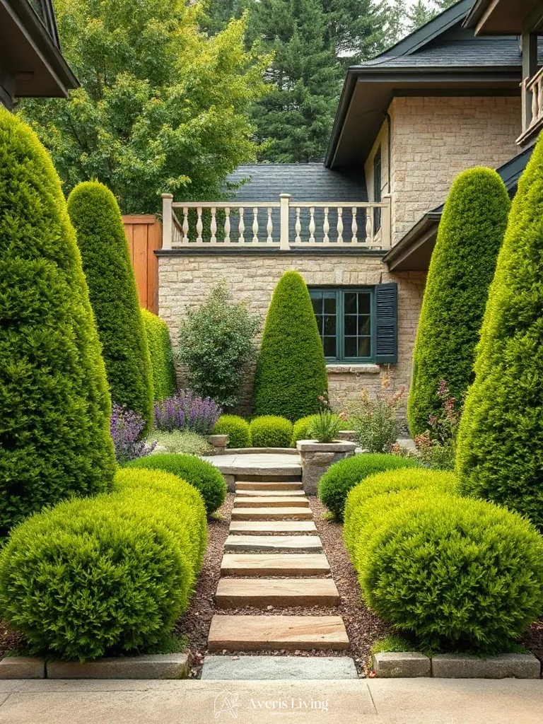 Resilient specimen shrubs and layered landscaping completing the backyard