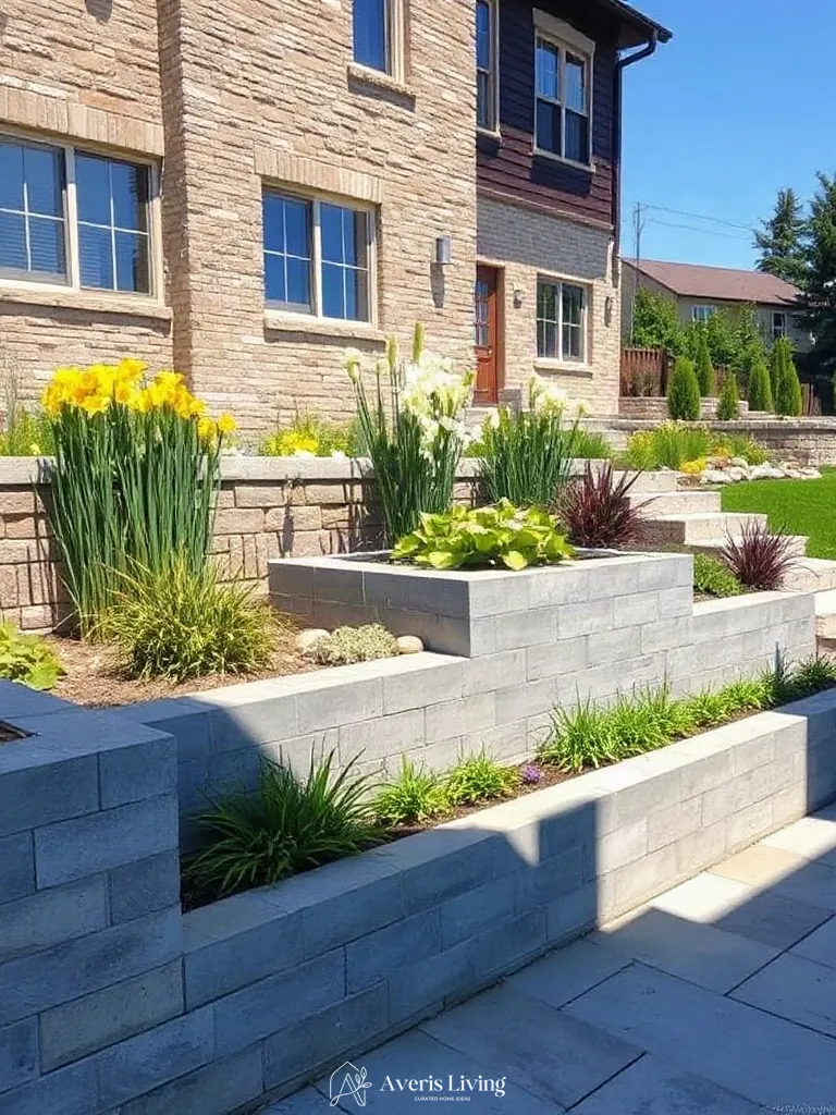 Retaining wall with integrated planting pockets