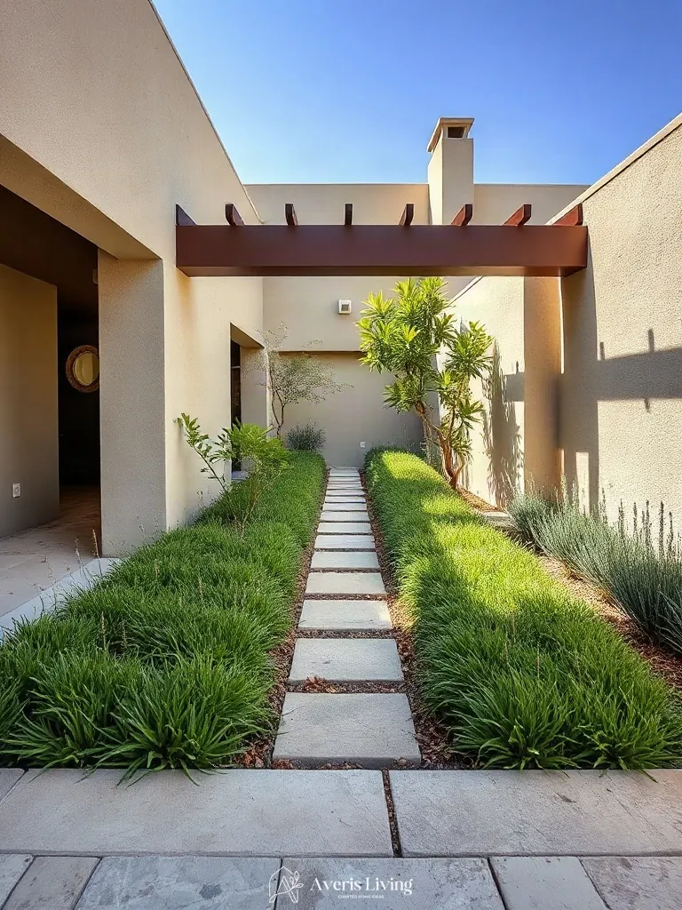 Trailing groundcover spilling over stone edges on a drought-tolerant path