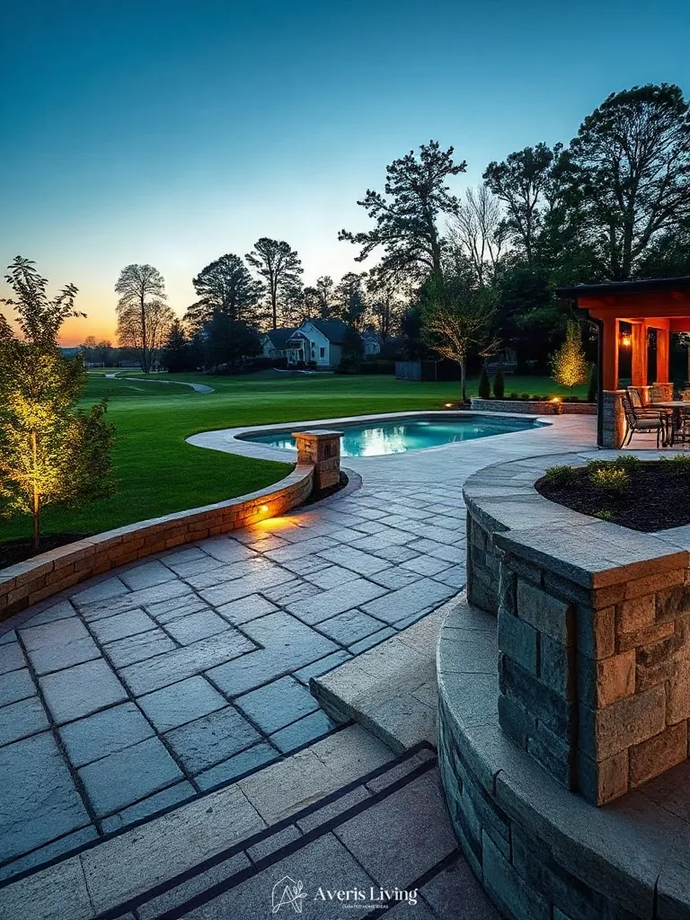 Tumbled flagstone pavers and split-face textures for a luxury backyard shed before and after