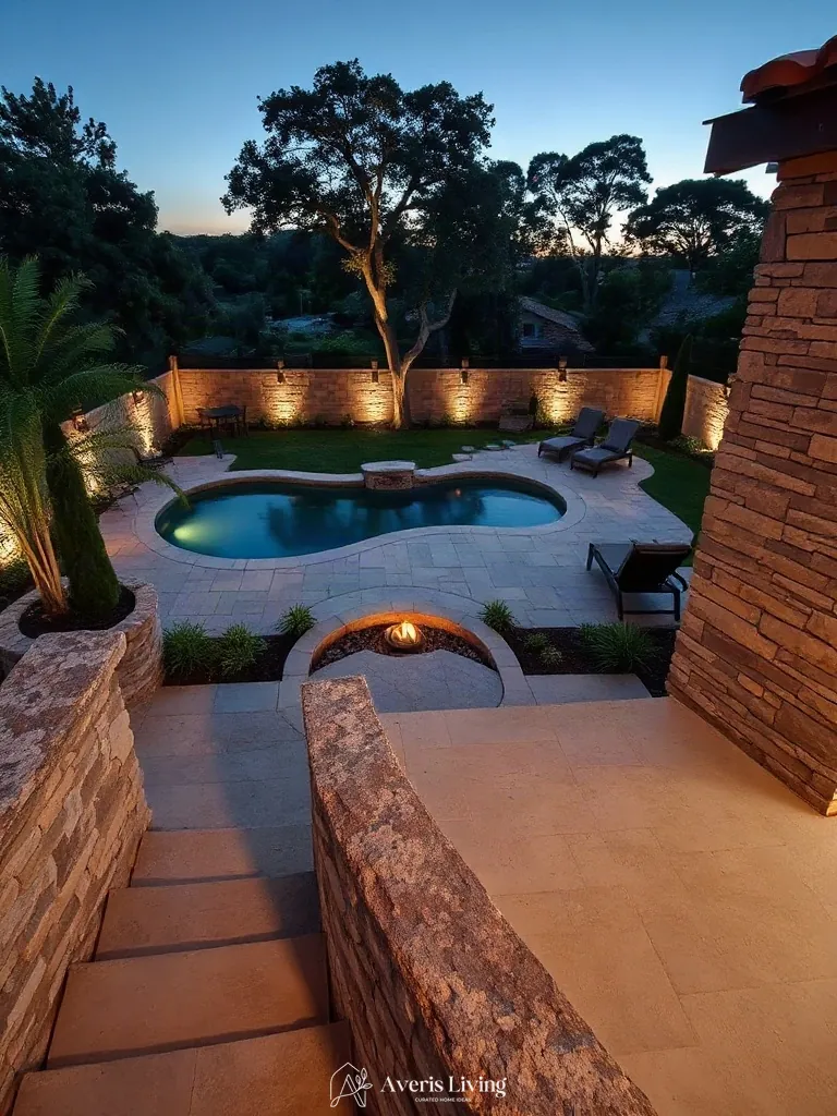 Tumbled natural flagstone pavers and split-face masonry in boho privacy fence makeover