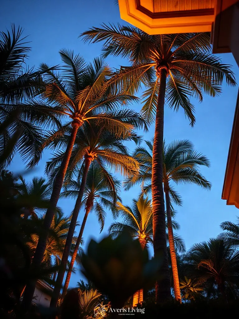 Twilight sky contrast in tropical backyard flower bed design inspiration