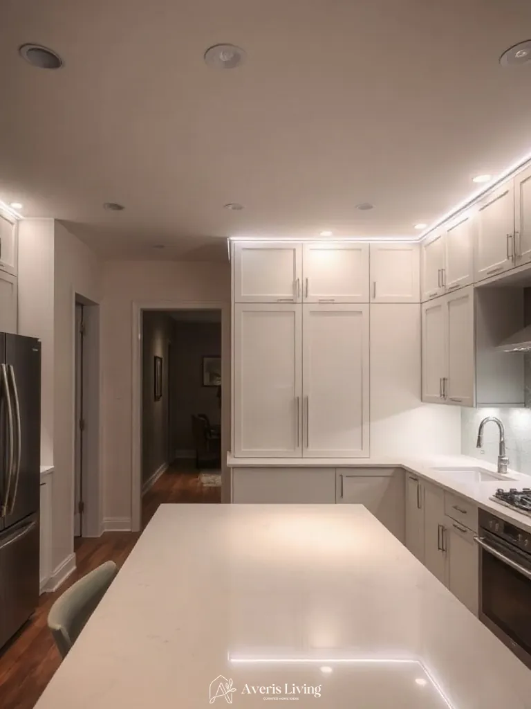 Under-cabinet task lighting accentuating affordable kitchen storage areas