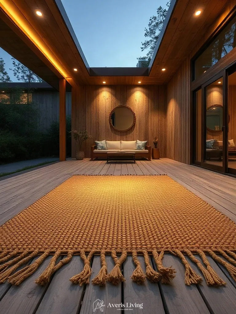 Recessed LEDs outlining an outdoor rug boho style
