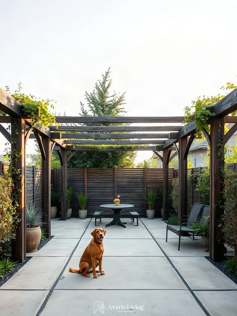Vertical structures and architectural garden rooms in a dog friendly outdoor space