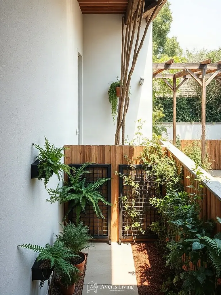 Living wall trellises in a cozy backyard privacy fence layout