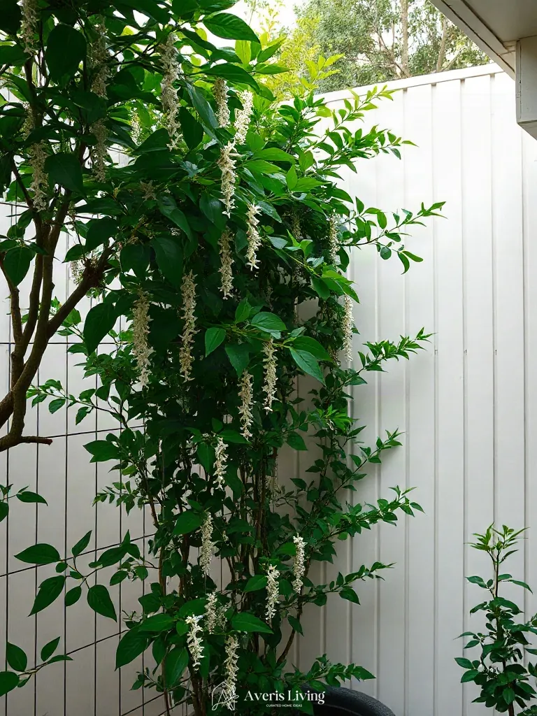 Living wall trellises integrated into aesthetic backyard privacy fence inspiration