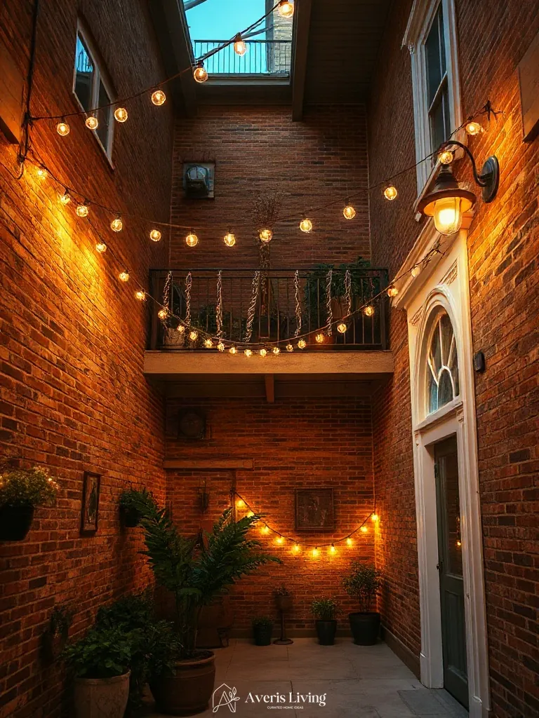 Warm 2700K low-voltage illumination lighting up a bohemian balcony decor space at dusk.