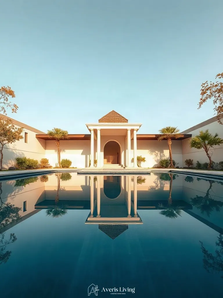 Reflecting pool mirroring an aesthetic backyard gazebo design