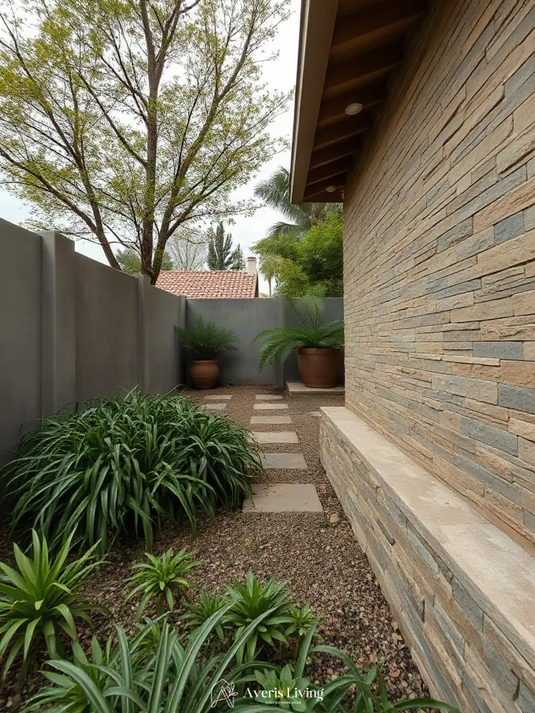 Weathered organic finishes on retaining wall