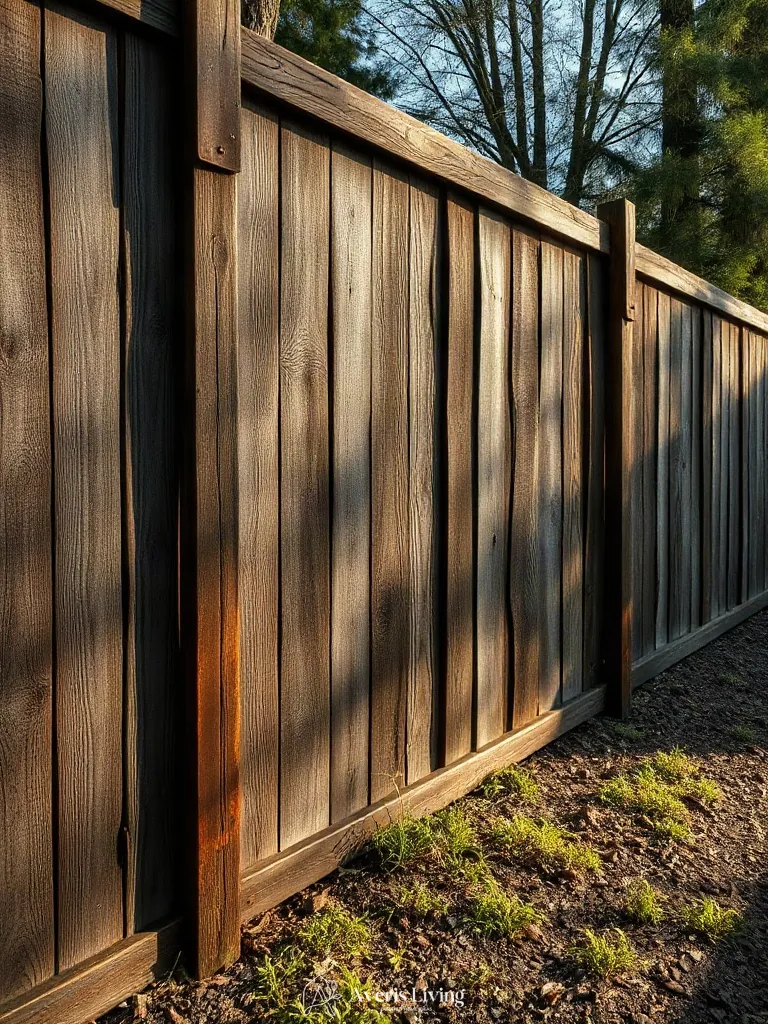 Weathered organic finishes on rustic fence layout