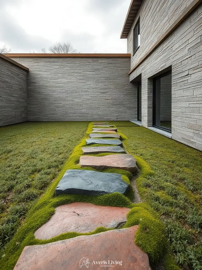 Weathered limestone stepping stones with natural organic finishes