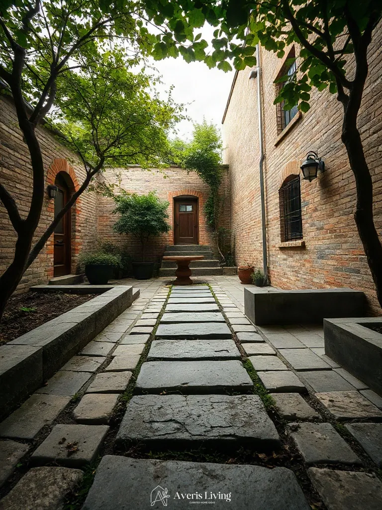 Weathered finishes on shade backyard stepping stones before and after