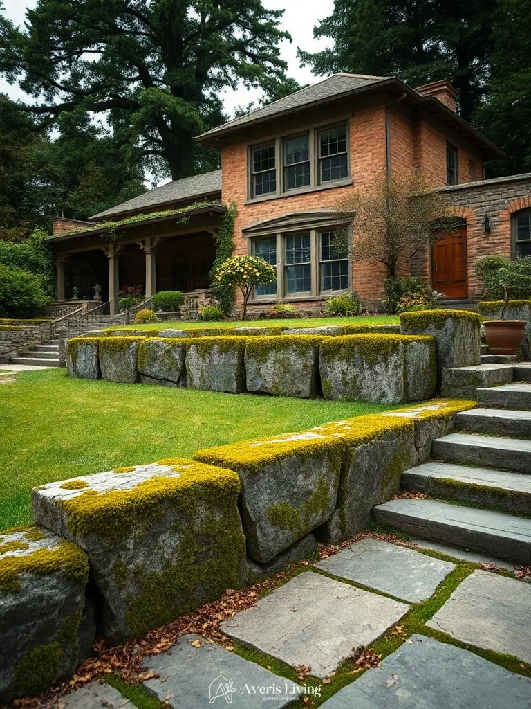 Weathered granite retaining wall with authentic finish