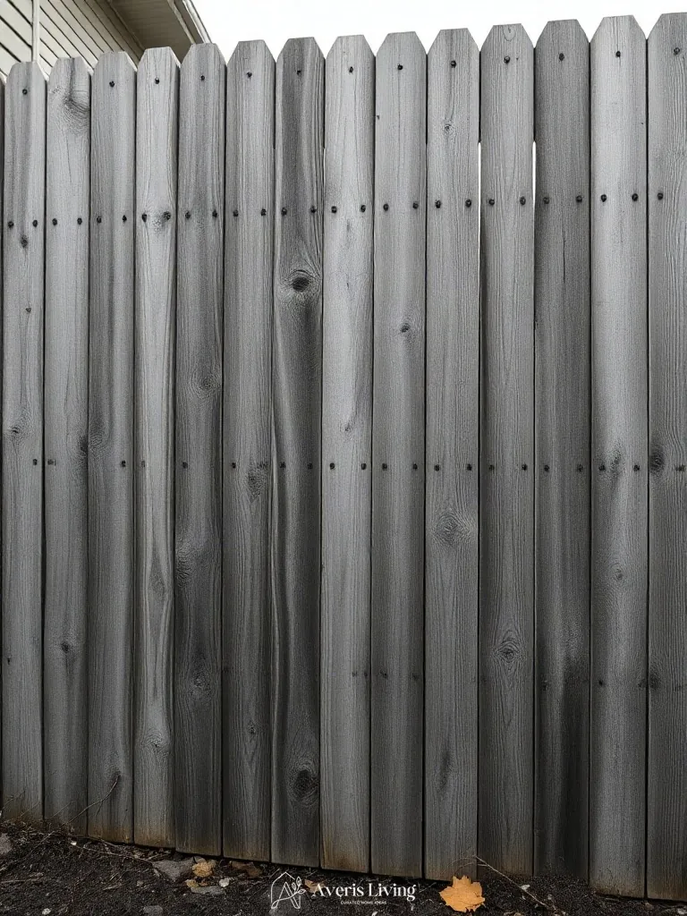 Weathered cedar backyard privacy fence with organic finish