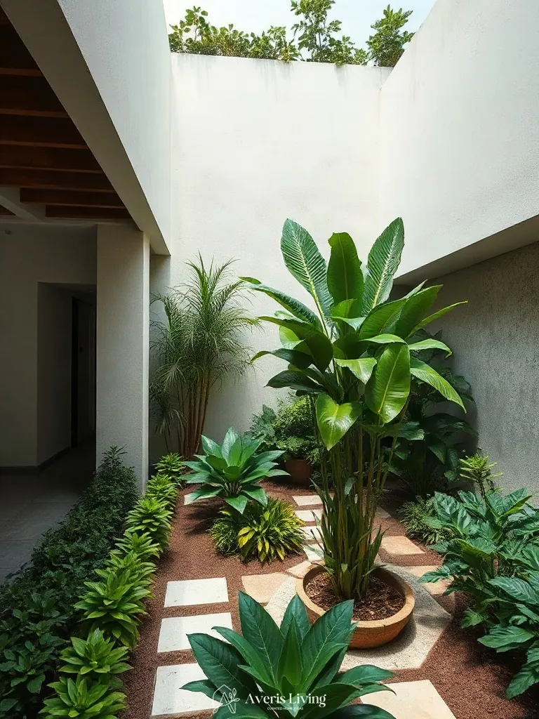 Sun-optimized culinary herb zones in a tropical backyard herb garden before and after