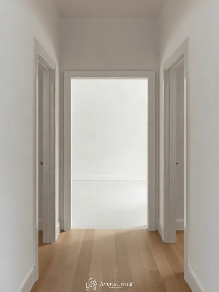 Architectural framing and doorways in a neutral scandinavian bedroom