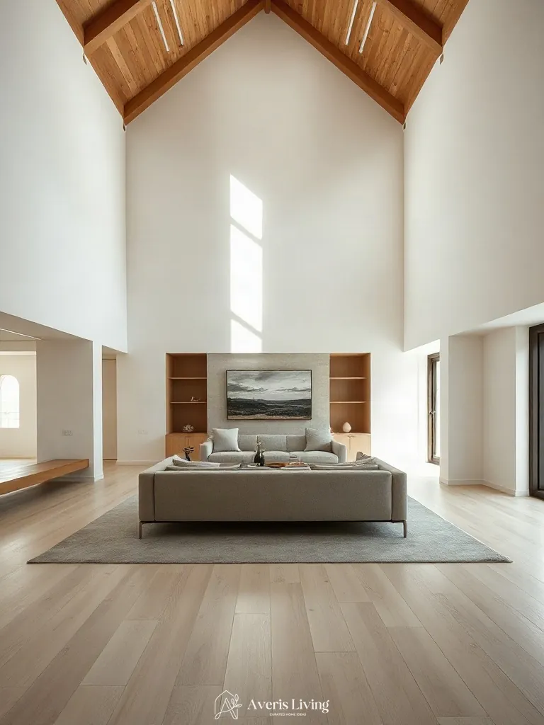 Elevated view of a low profile sofa japandi style showing spatial furniture flow