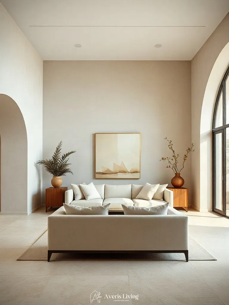 Editorial styled composition featuring a low profile sofa japandi style
