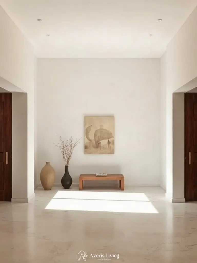 Artful minimalist editorial styling with negative space in wabi sabi decor