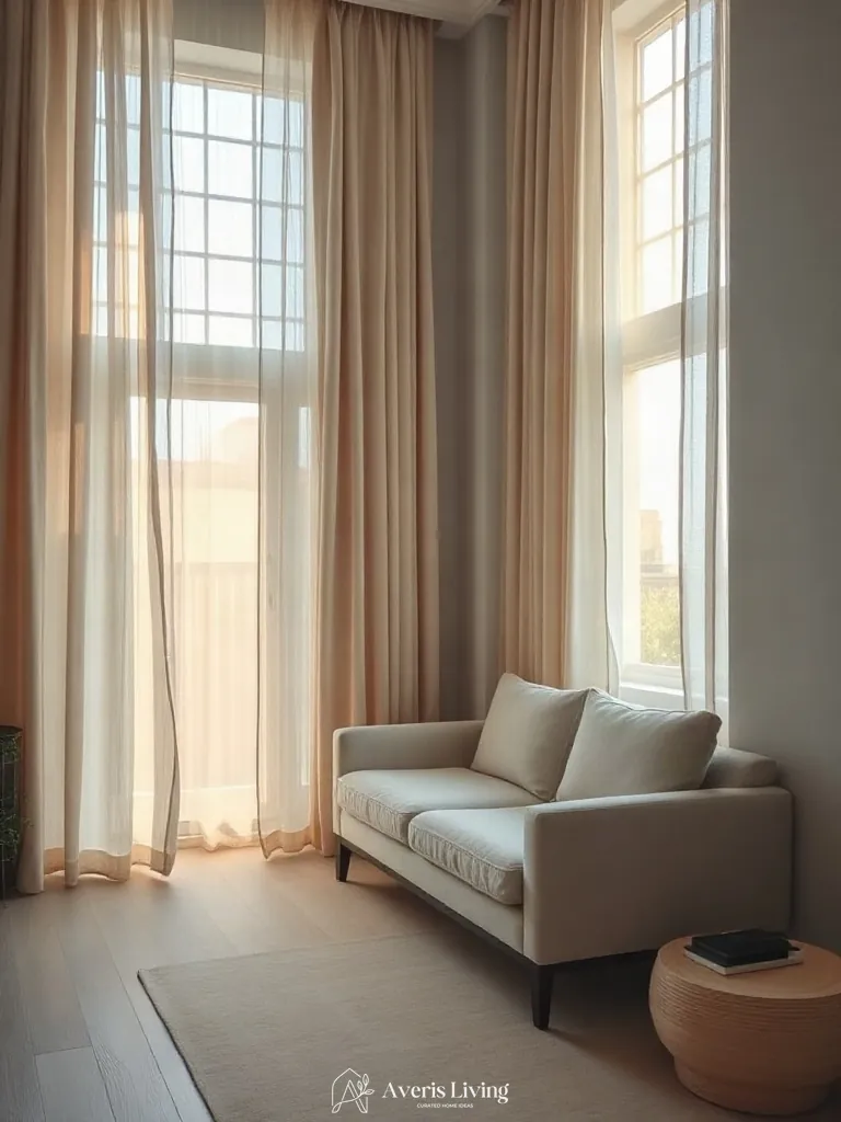 Natural daylight filtering over a low profile sofa japandi style