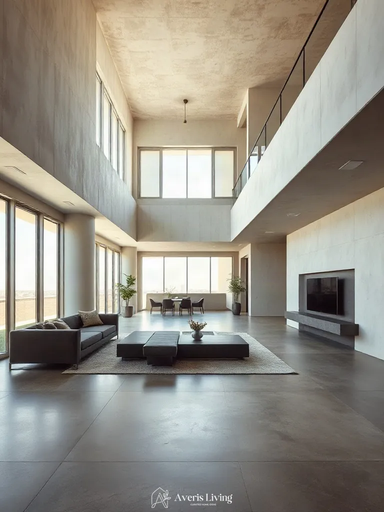Open-plan penthouse living area emphasizing scale and proportion with custom storage coffee table designs.