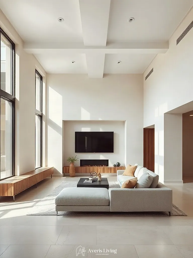 Bespoke low cabinetry paired with a low profile sofa japandi style
