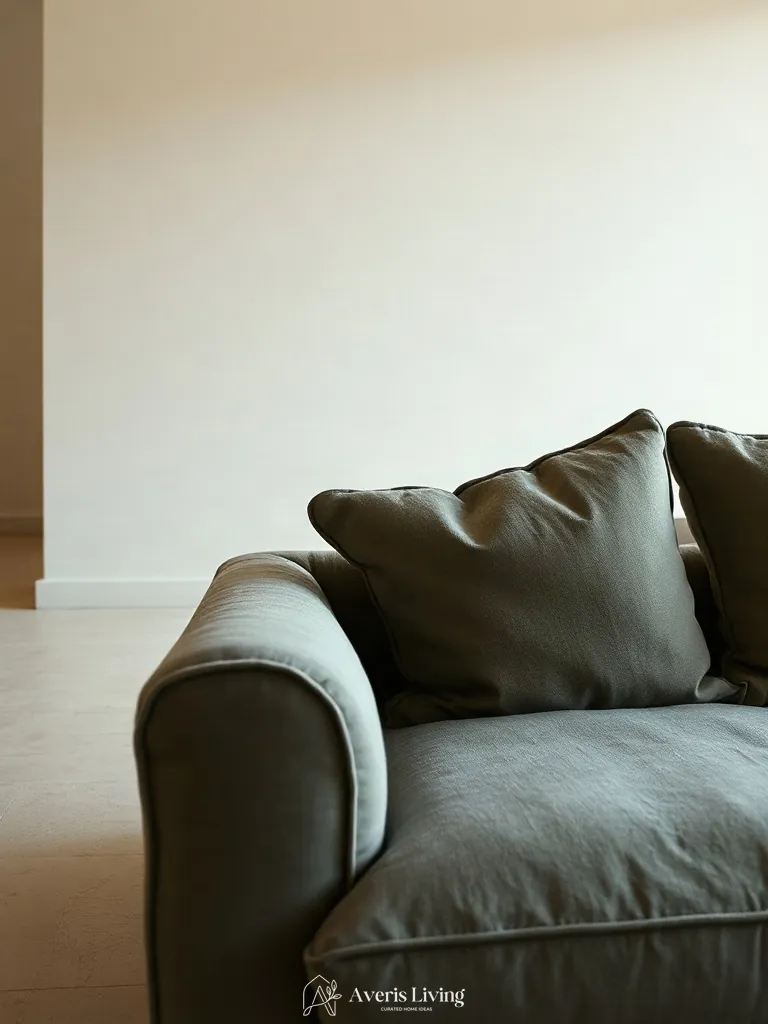 Bouclé fabric texture on a low profile sofa japandi style