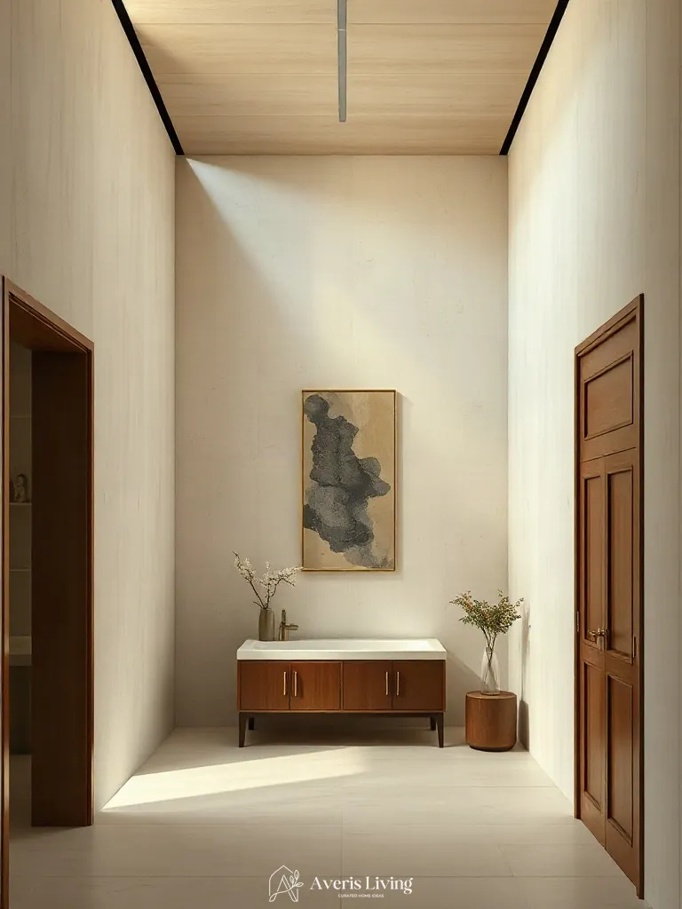 Brushed brass accents in minimalist wabi sabi decor space