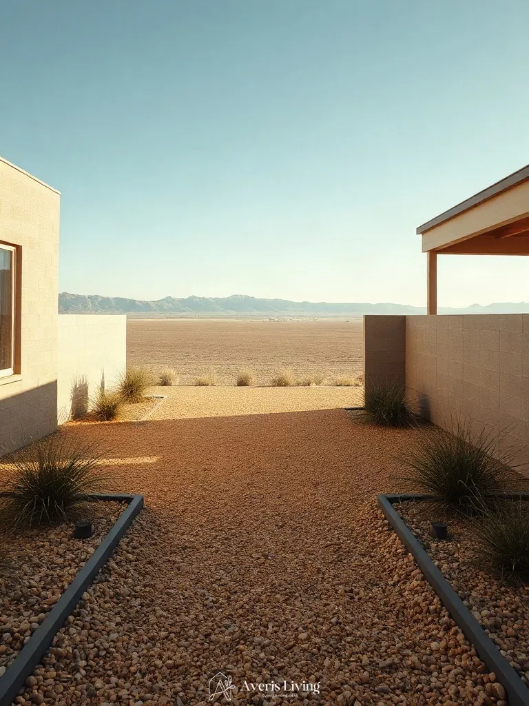 Smooth decomposed granite paths traversing an open, minimalist landscape design.