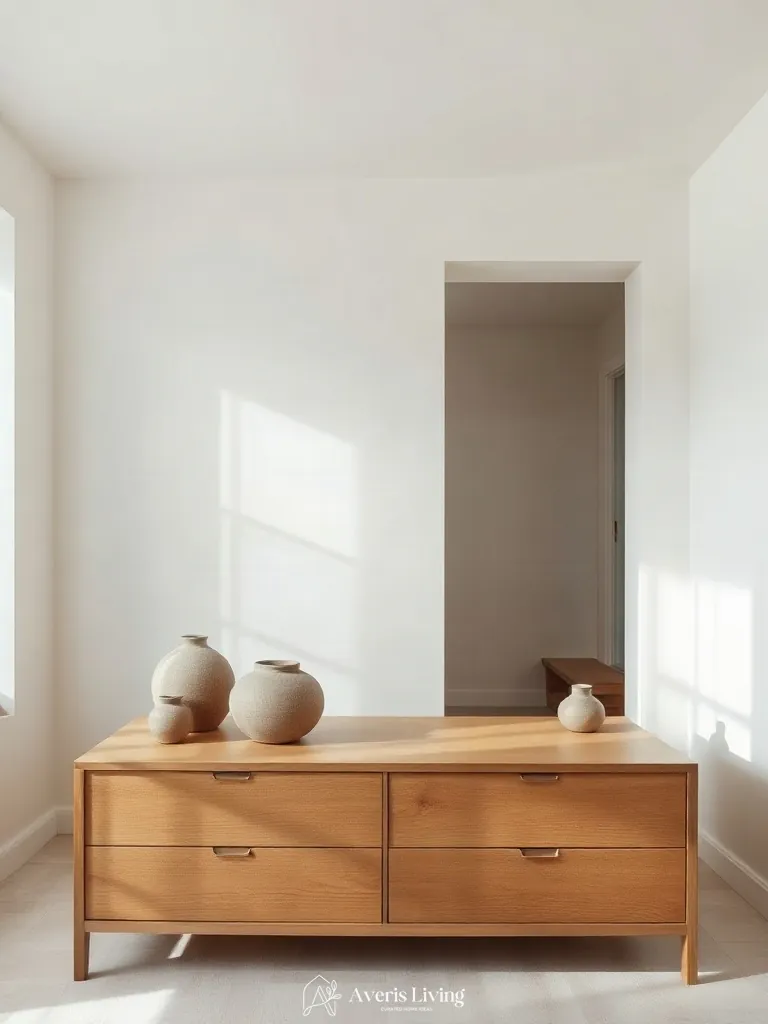 Handmade sculptural ceramics in a neutral scandinavian bedroom