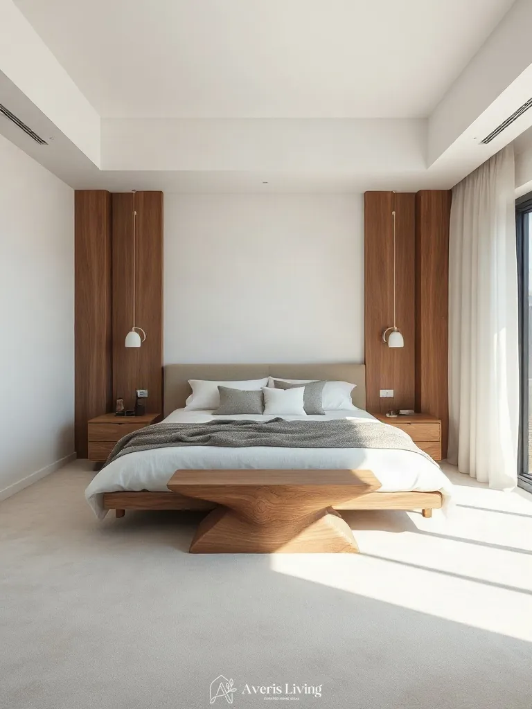 Hero sculptural furniture pieces in a neutral scandinavian bedroom