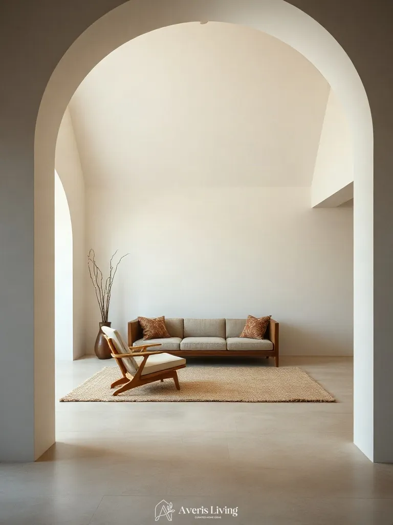 Hero sculptural lounge chair alongside a low profile sofa japandi style