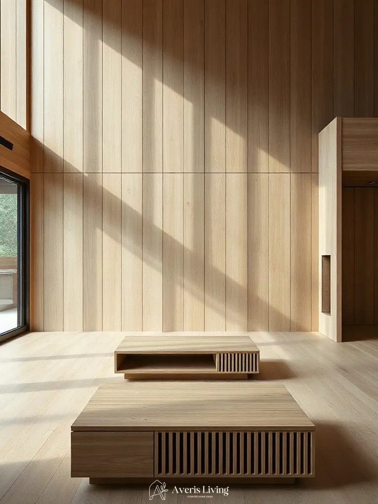 Custom millwork and wall paneling complementing sophisticated storage coffee table designs in a luxury interior.